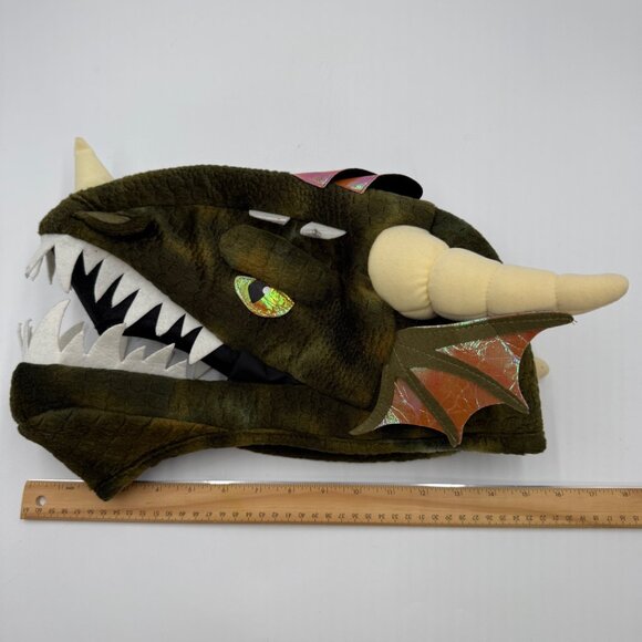 Elope Green Dragon Plush Hat with Size Adjust Horns Teeth Wing Scales OS Dressup - Picture 10 of 11